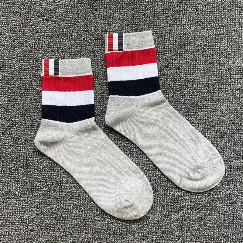Other Striped Grey Socks with Color Blocks Grey - 1