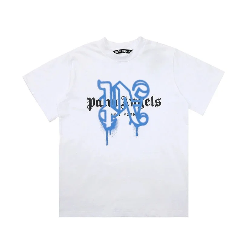 Palm Angels Palm Angels Bear White Blue Logo T-Shirt White - 1