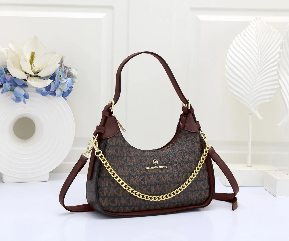 Michael Kors Michael Kors MK Monogram Chain Shoulder Bag Brown Brown - 1