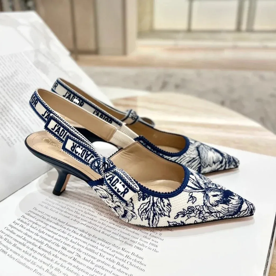 Dior Dior Lady Dior Blue & White Floral Heels Blue
