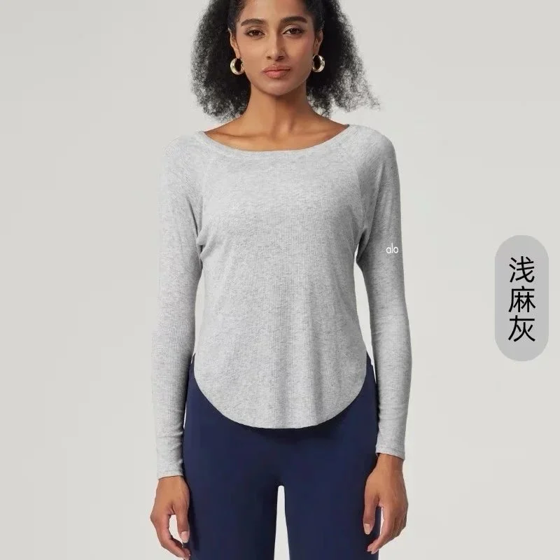 Alo Yoga Alo Long Sleeve Top in Light Heather Grey Grey - 1