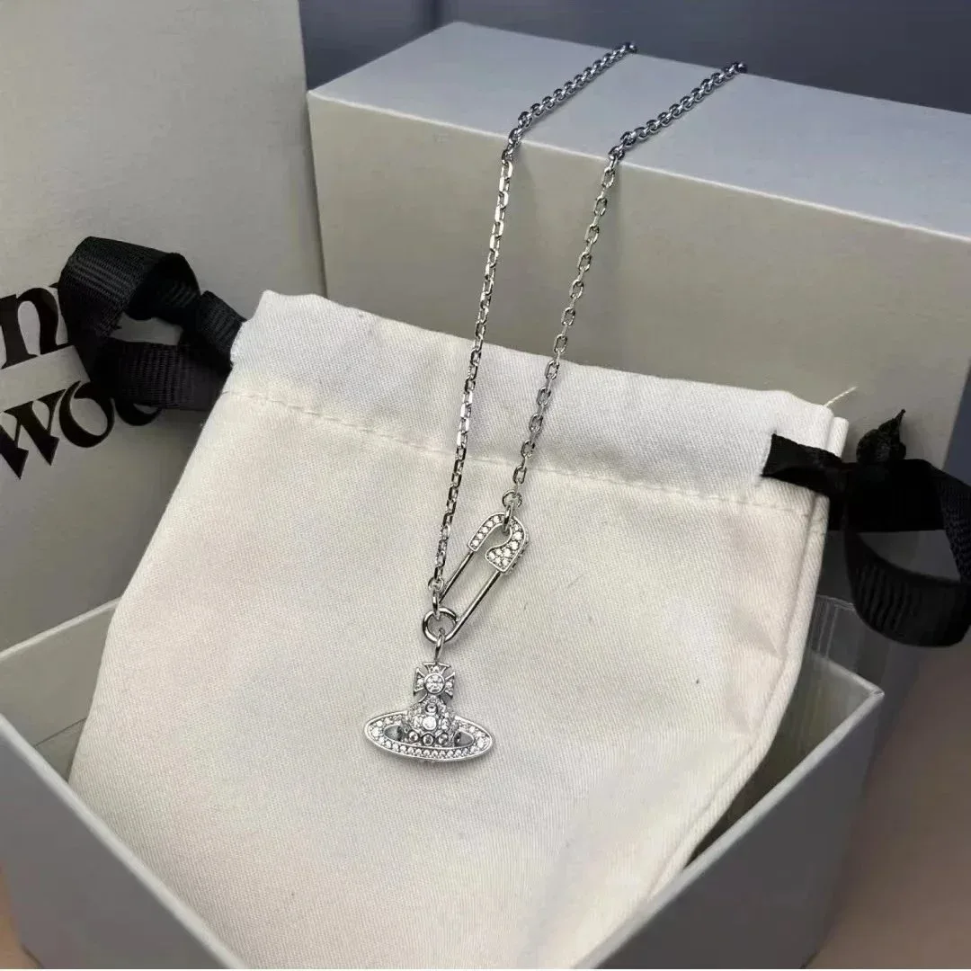 Vivienne Westwood Vivienne Westwood Orb Safety Pin Necklace White Gold Silver - 1