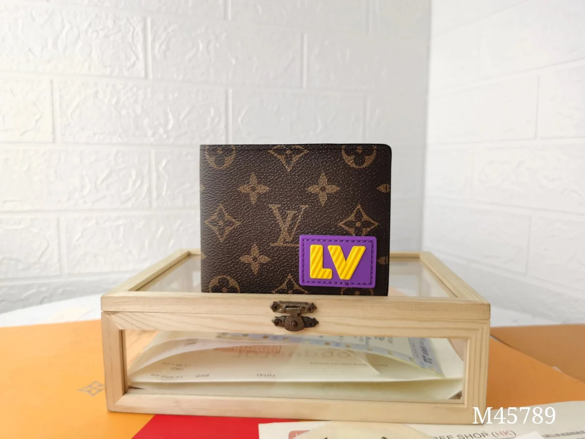 Louis Vuitton Neverfull Monogramm-Geldbörse Braun und Lila
