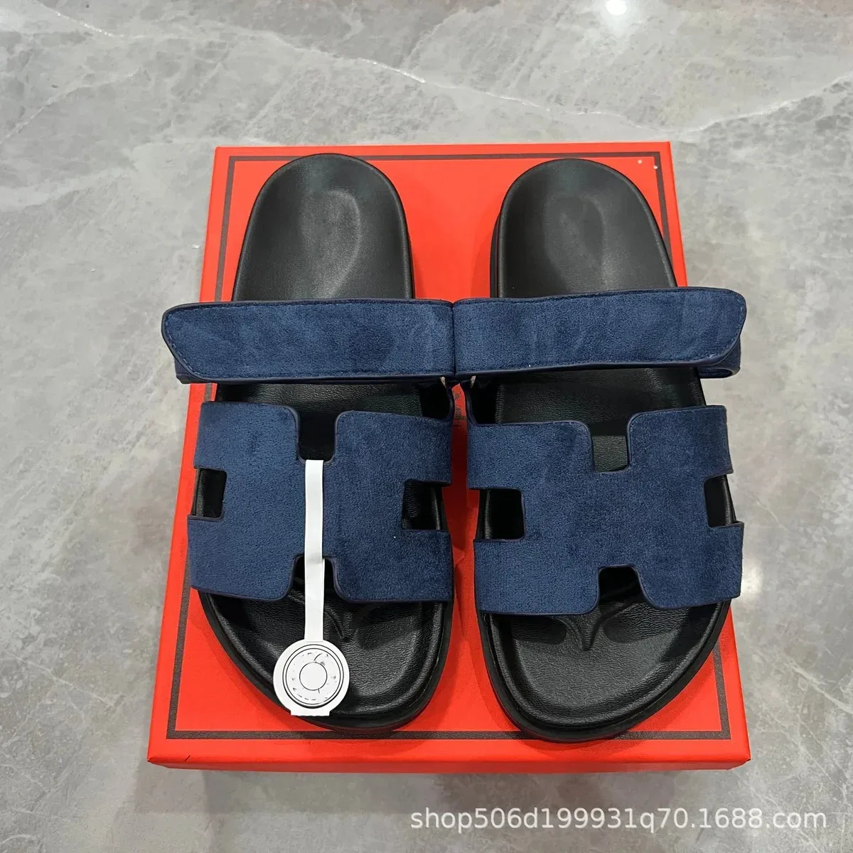 Hermès Hermès H Navy Suede Slides Navy