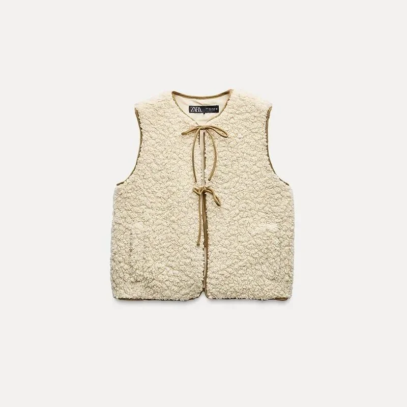 Zara Zara Faux Fur Vest Cream Cream