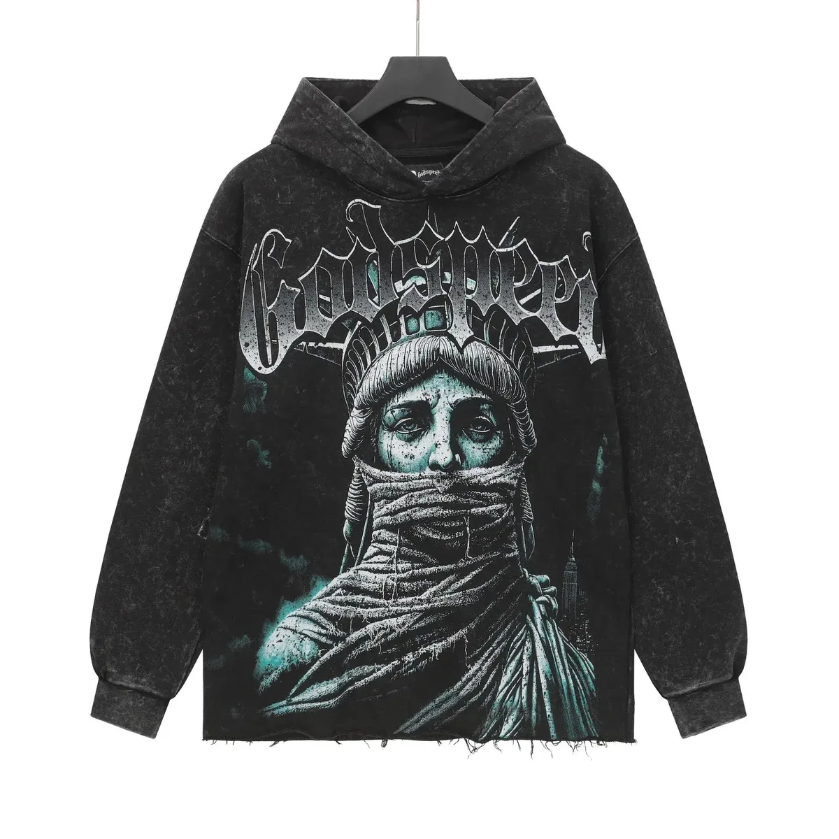 Godspeed Godspeed Statue of Liberty Washed Black Hoodie Black - 1