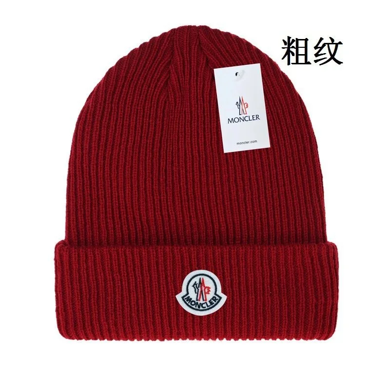 Moncler Moncler Solid Red Ribbed Knit Beanie Red