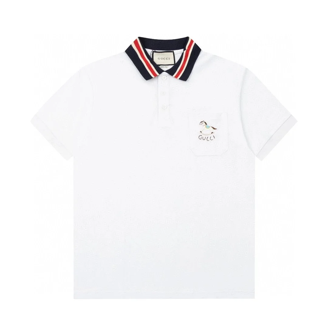 Gucci Gucci White Polo Shirt with Red-Blue Striped Collar White
