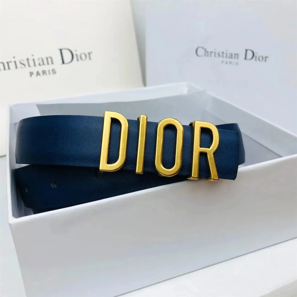 Dior Dior Navy Blue Gold Letter Belt Navy - 1