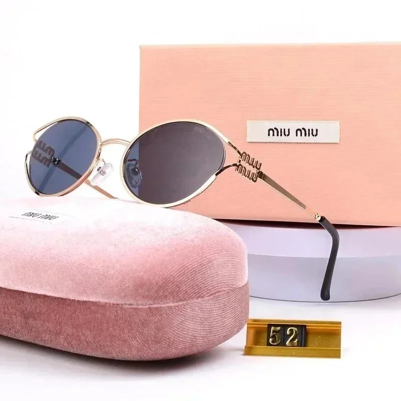 Miu Miu Miu Miu Round Metal Sunglasses Black Frame Pink Case Black - 1