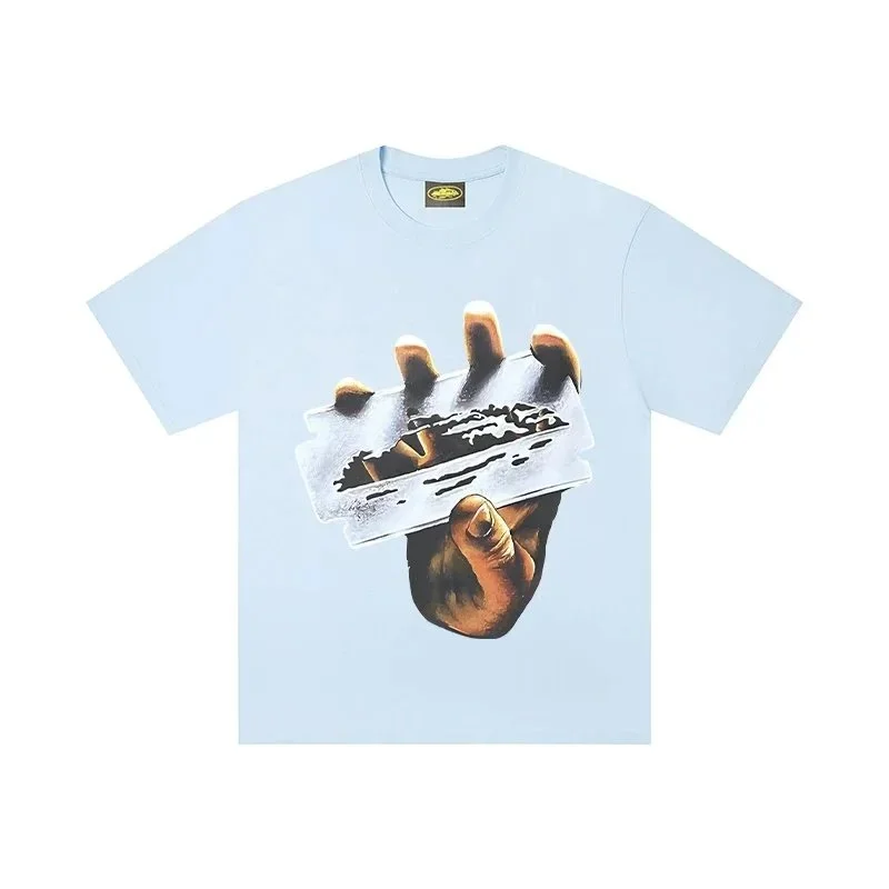 Other Light Blue Hand Holding Razor Blade T-Shirt Blue - 1