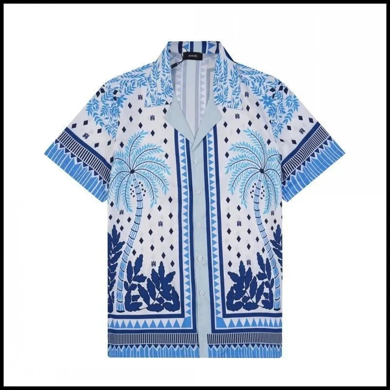 Amiri Amiri Blue Palm Tree Print Short Sleeve Shirt Blue - 1