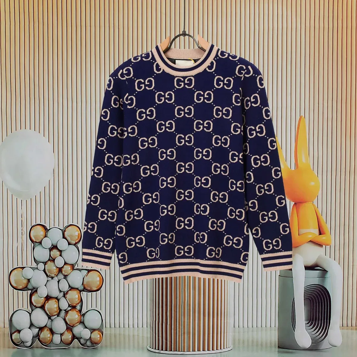 Gucci Gucci GG Supreme 13-Stripe All-Over Print Sweater Navy