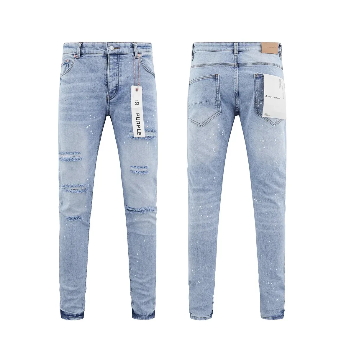 Purple Brand Purple Brand P001 Light Wash Distressed Jeans Blue - 1