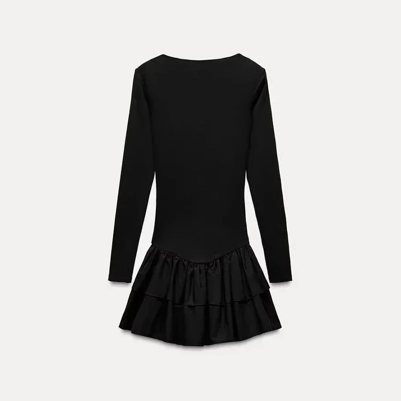 Other Black Ruffle Hem Mini Dress Black