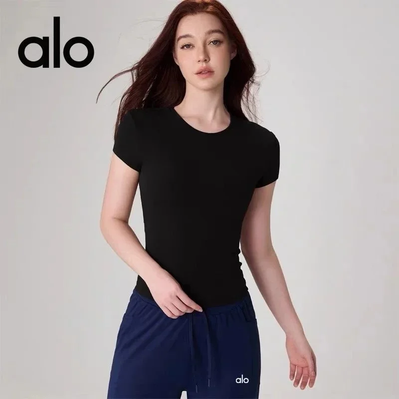 Alo Yoga Alo Solid Black T-Shirt Women's Tops Black - 1