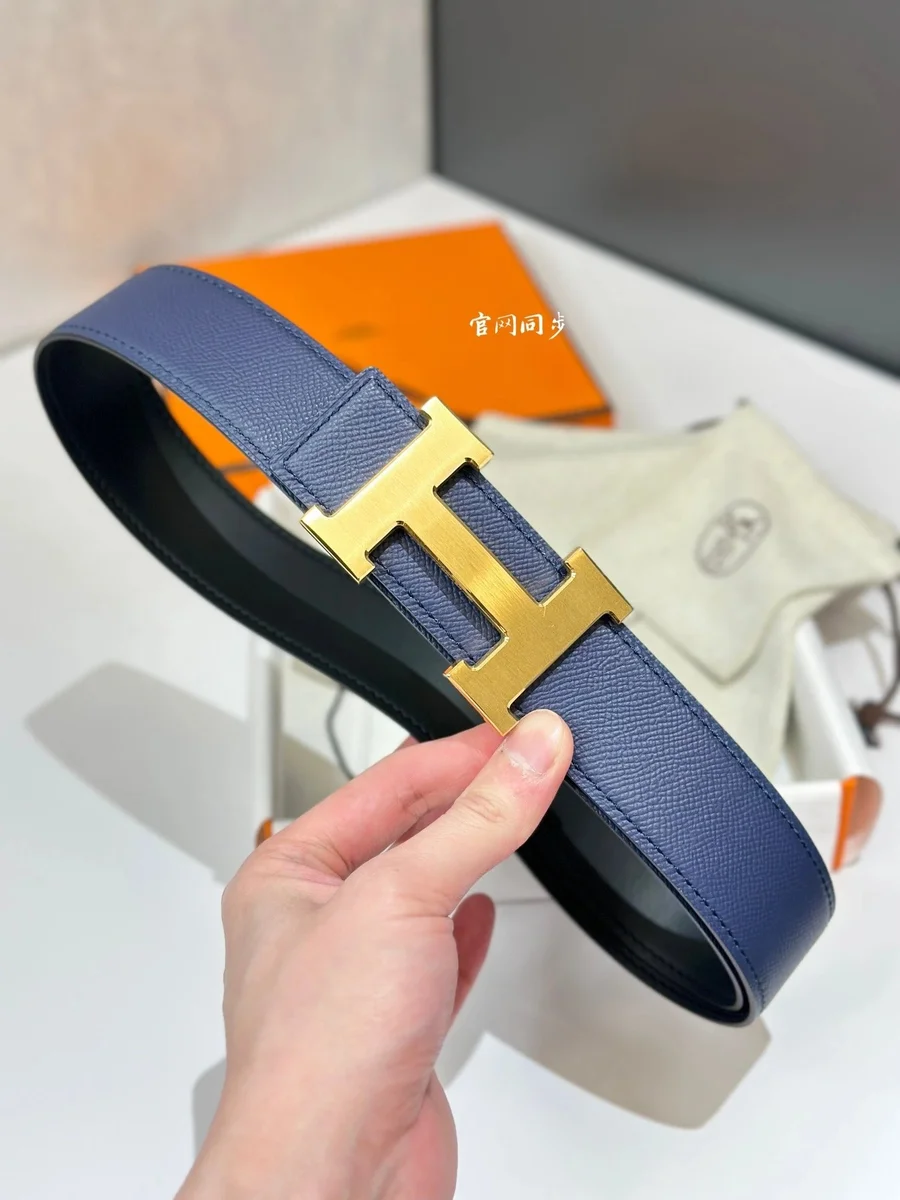 Hermès Hermès Constance Belt Blue Leather/Brushed Gold Buckle Blue