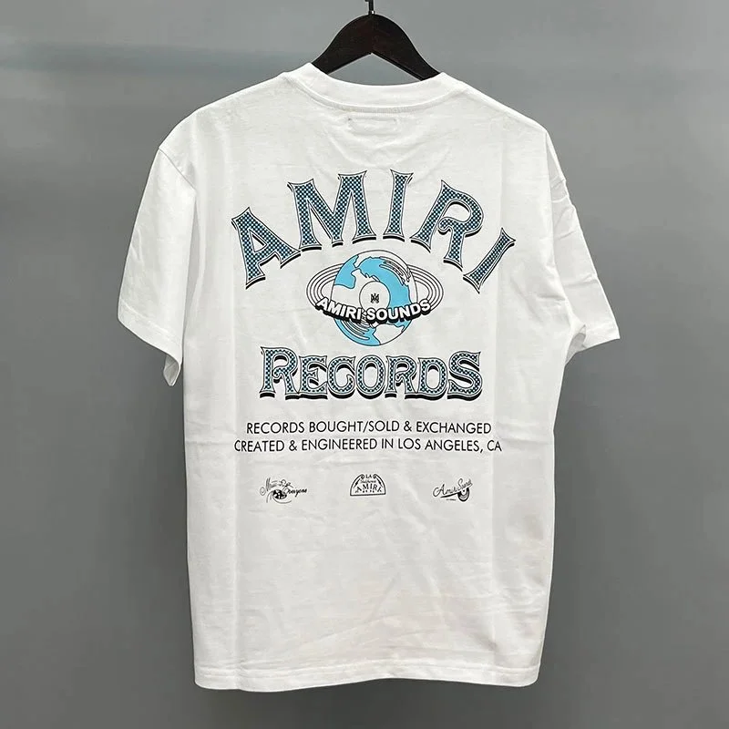Amiri Amiri AMIRI RECORDS White Blue Letter Print T-Shirt White - 1