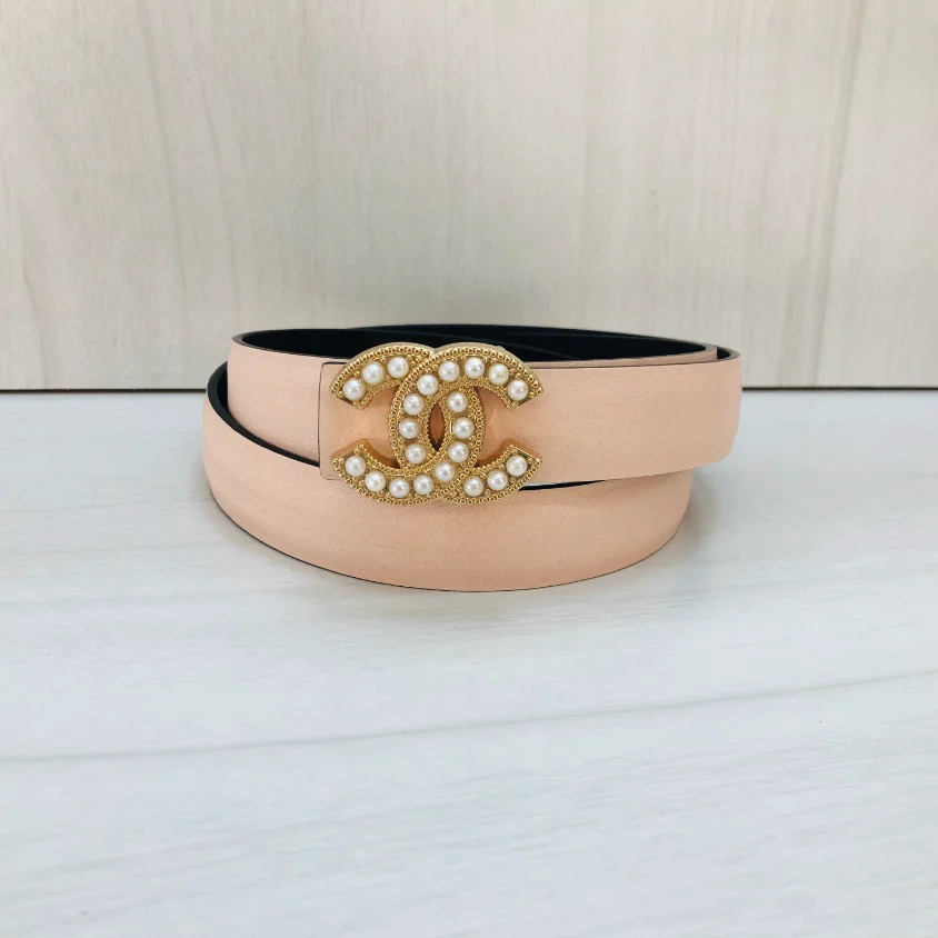 Chanel Chanel CC Pearl Embellished Belt Peach Pink Pink