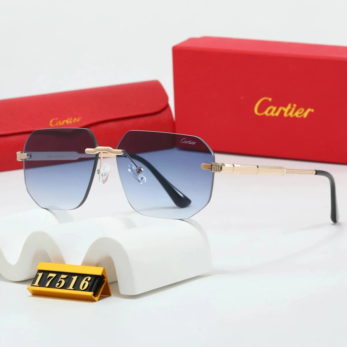Cartier Cartier Soleil Blanc 33 Gold/Blue Gradient Sunglasses Gold - 1