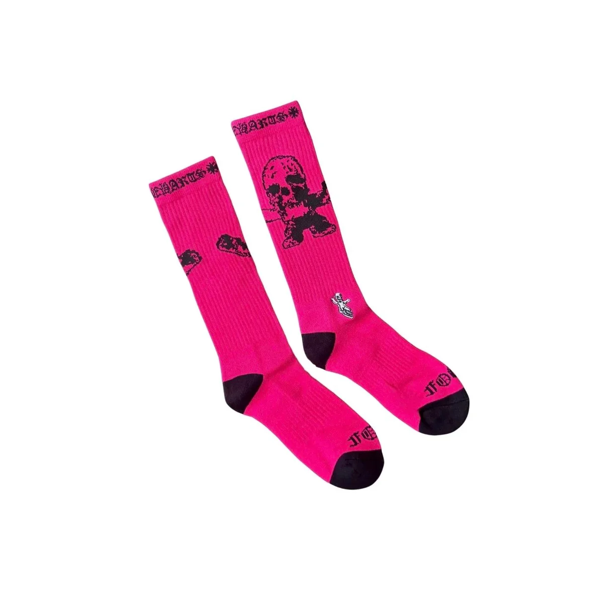 Other Pink/Black Skull Print Crew Socks Pink