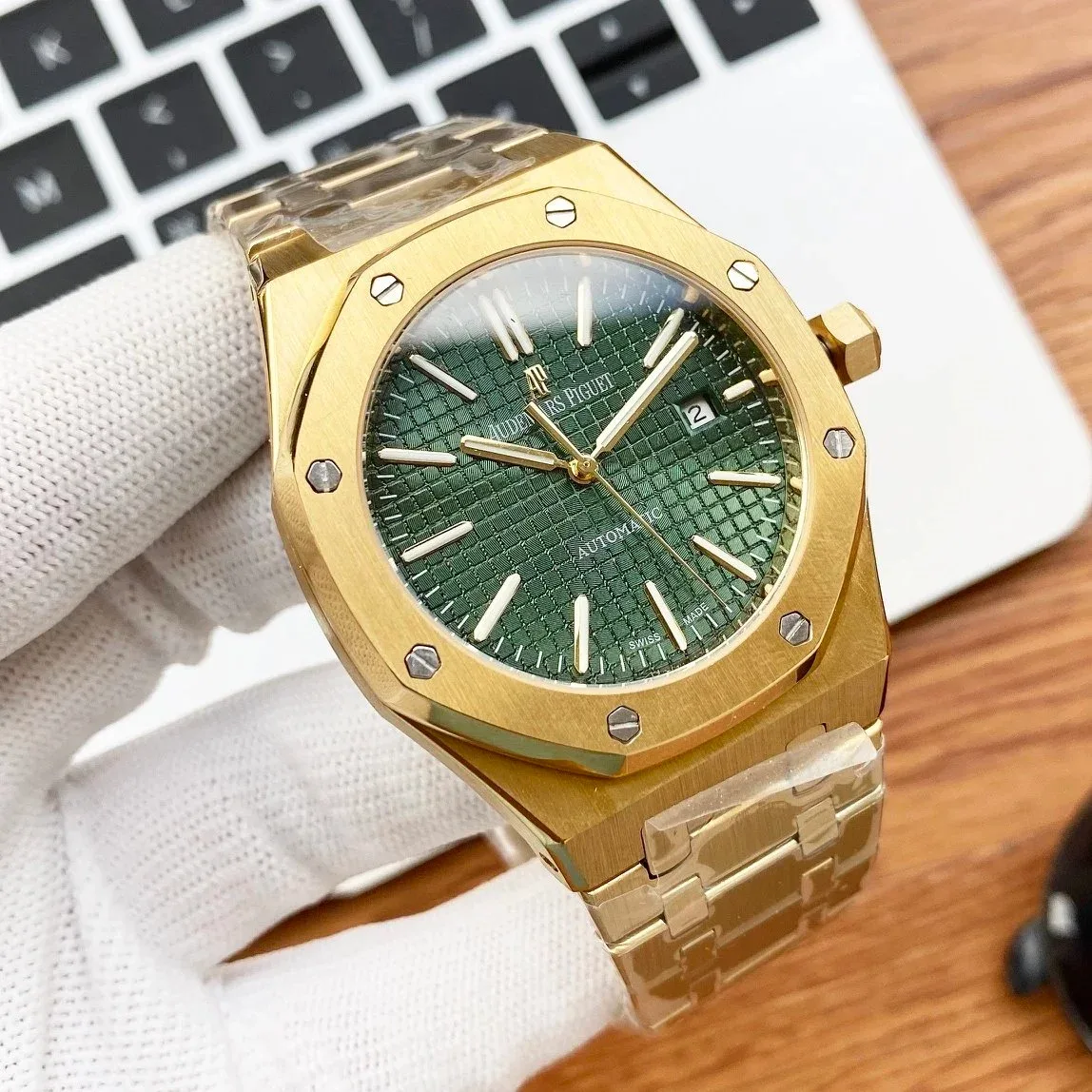 Audemars Piguet Audemars Piguet Royal Oak Gold Case Green Dial Steel Band Watch Gold - 1