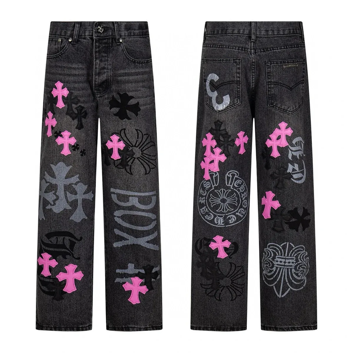 Chrome Hearts Chrome Hearts CH Cross Black/Pink Embroidered Jeans Black