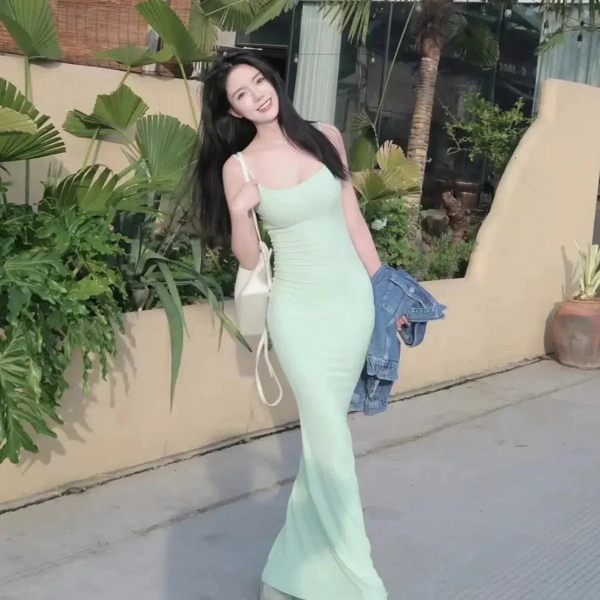 Other Mint Green Fitted Maxi Dress Green - 1