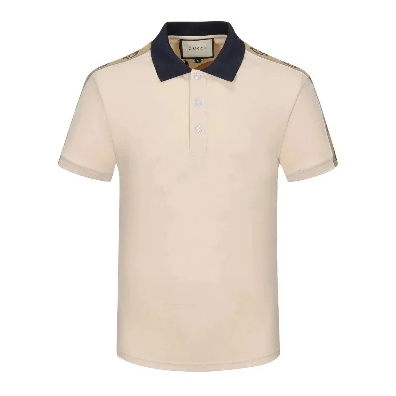 Gucci Gucci Polo Shirt Beige with Navy Collar Men's Beige - 1