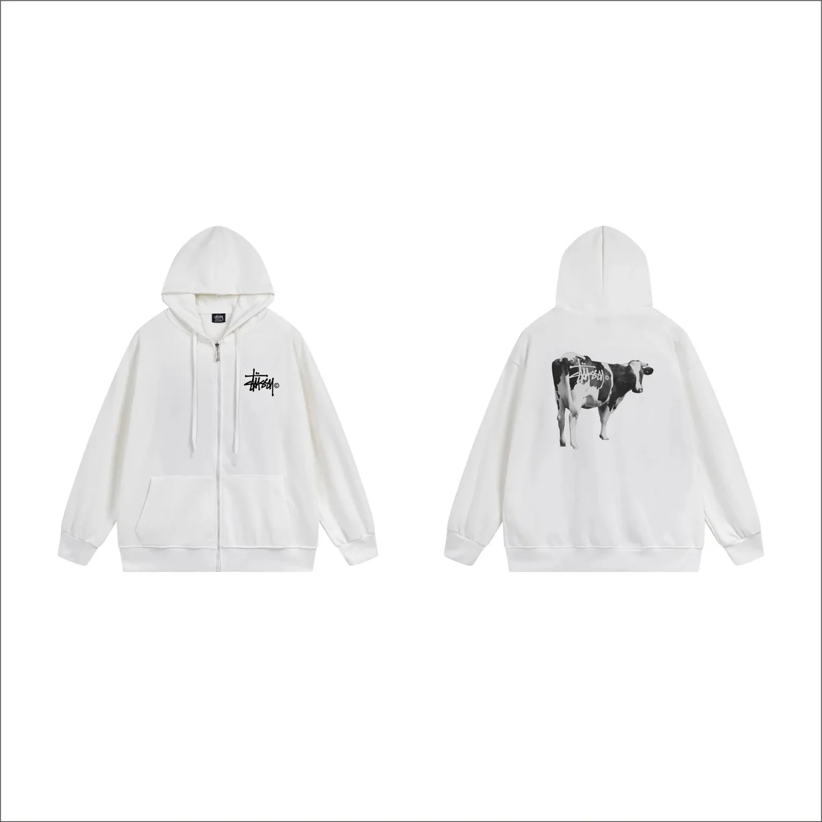 Stussy Stussy Cow Print Zip-Up Hoodie White White - 1
