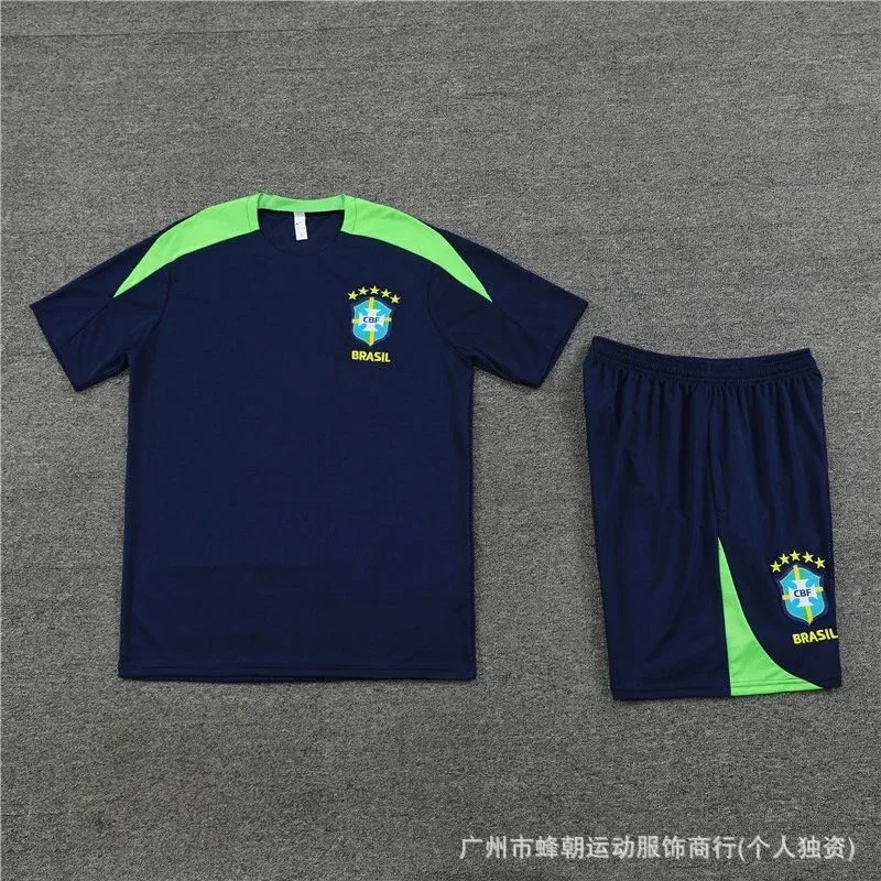 Other Brazil Football Jersey Set Navy & Green Shorts Set Navy - 1