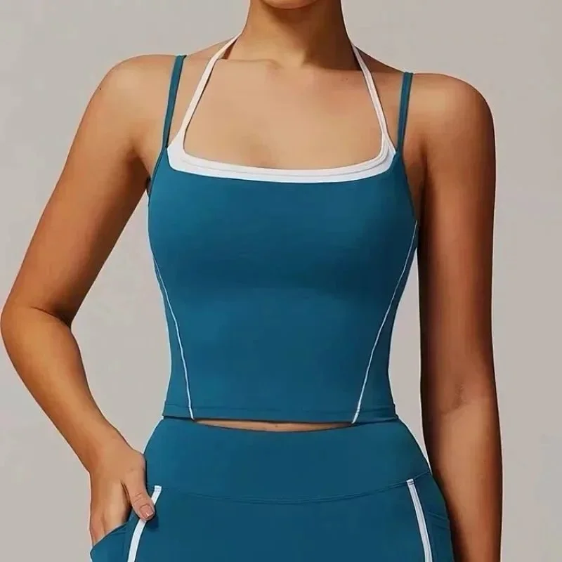Other Sea Blue & White Crop Top Sports Tank Blue - 1
