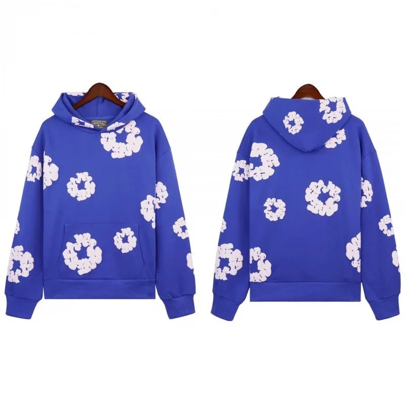 Other Blue Hoodie with White Floral Print Sweatshirt Blue - 1