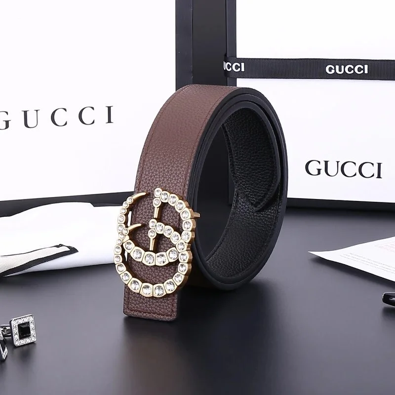Gucci Gucci GG Belt Brown Crystal Buckle Accessory Brown - 1