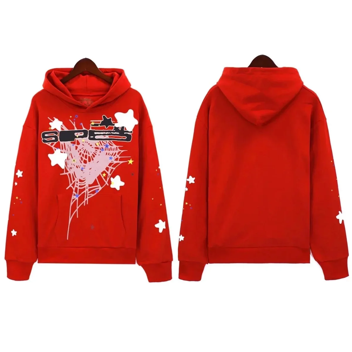 SP5DER SP5DER Red Spiderweb Star Graphic Hoodie Red - 1