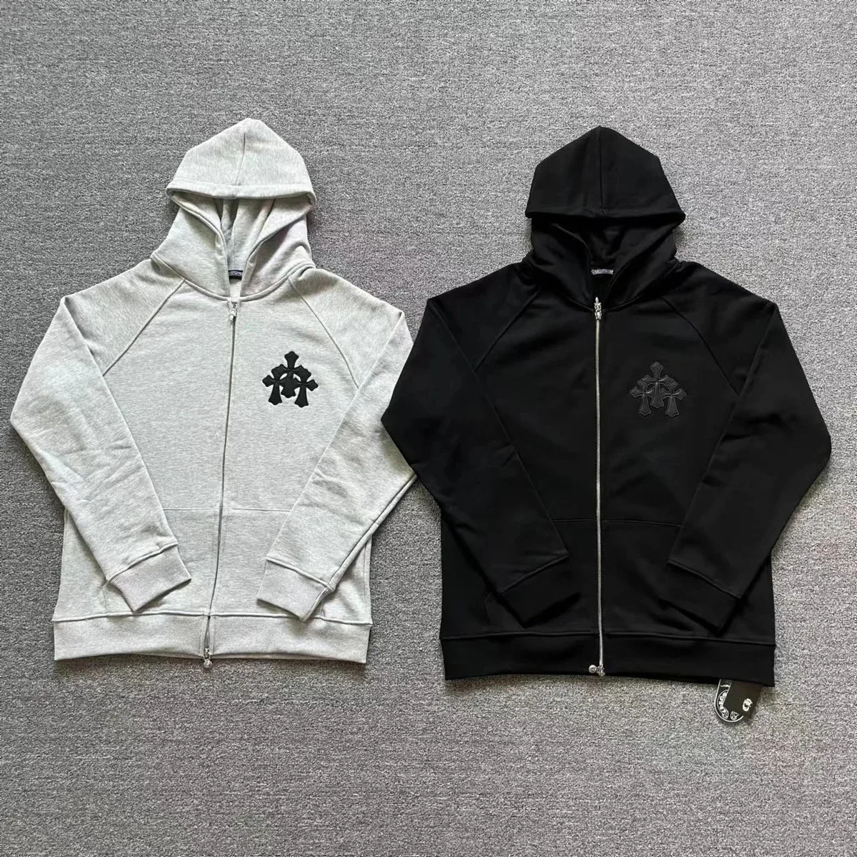 Chrome Hearts Chrome Hearts Cemetery Cross Heather Grey Zip-Up Hoodie Grey