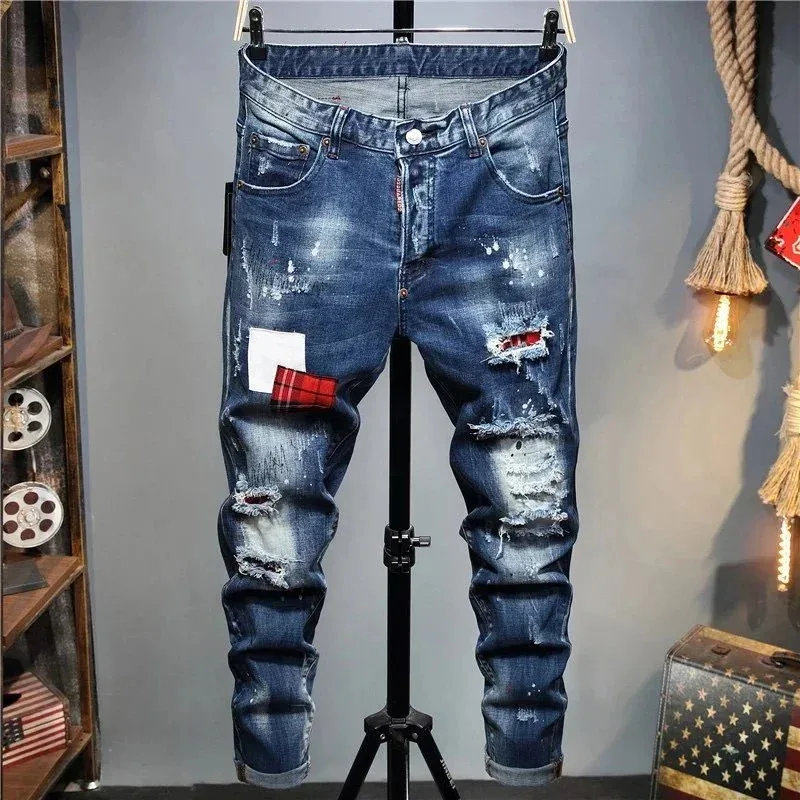 Diesel Diesel Light Blue Red Plaid Patch Jeans Blue