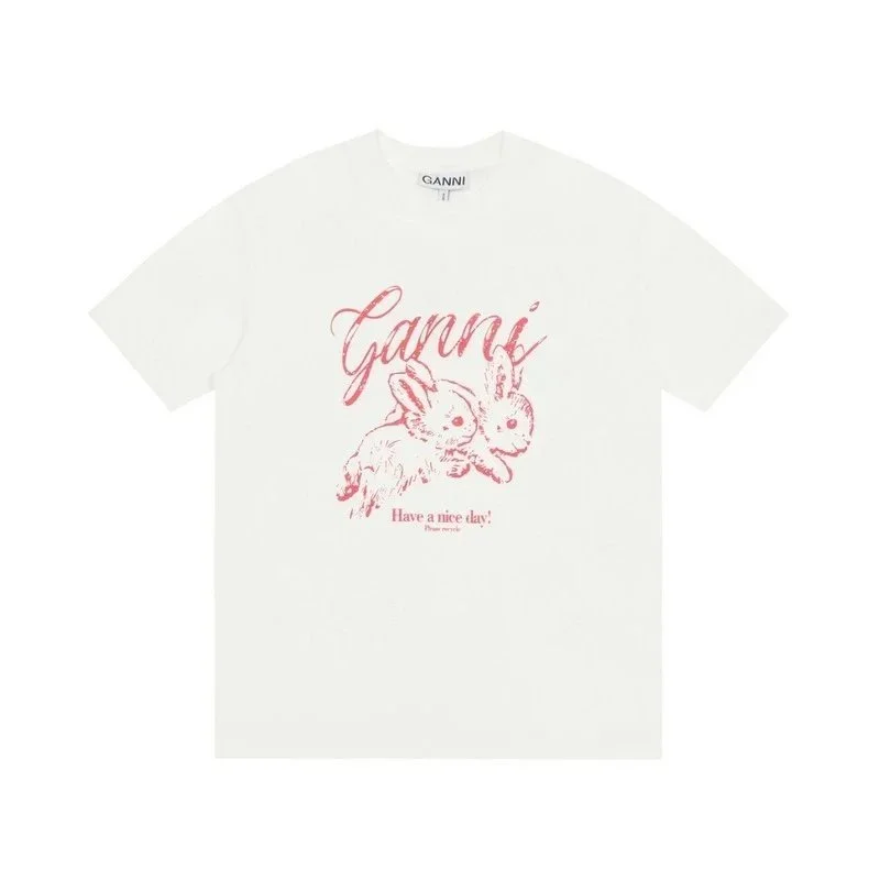 Ganni Ganni Have a Nice Day Rabbit T-Shirt White White - 1