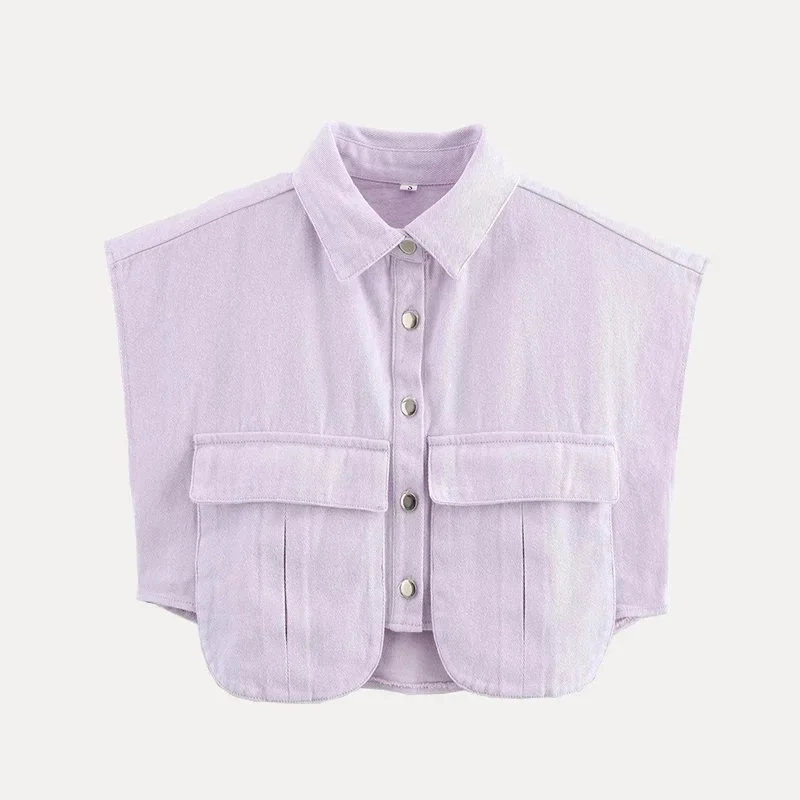 Other Light Purple Crop Top Shirt with Pockets Purple - 1