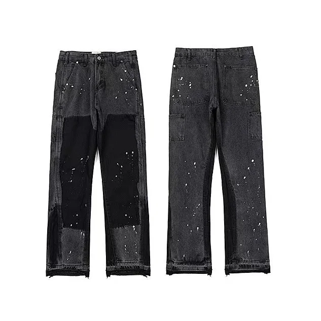Other Unisex Paint Splatter Denim Jeans 26 Black - 1