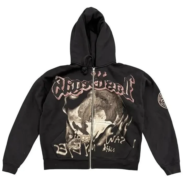 Other Black YN-10 Zip-Up Hoodie with Graphic Print Black - 1