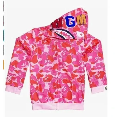 A Bathing Ape A Bathing Ape ABC Camo Pink Shark Hoodie Pink - 1