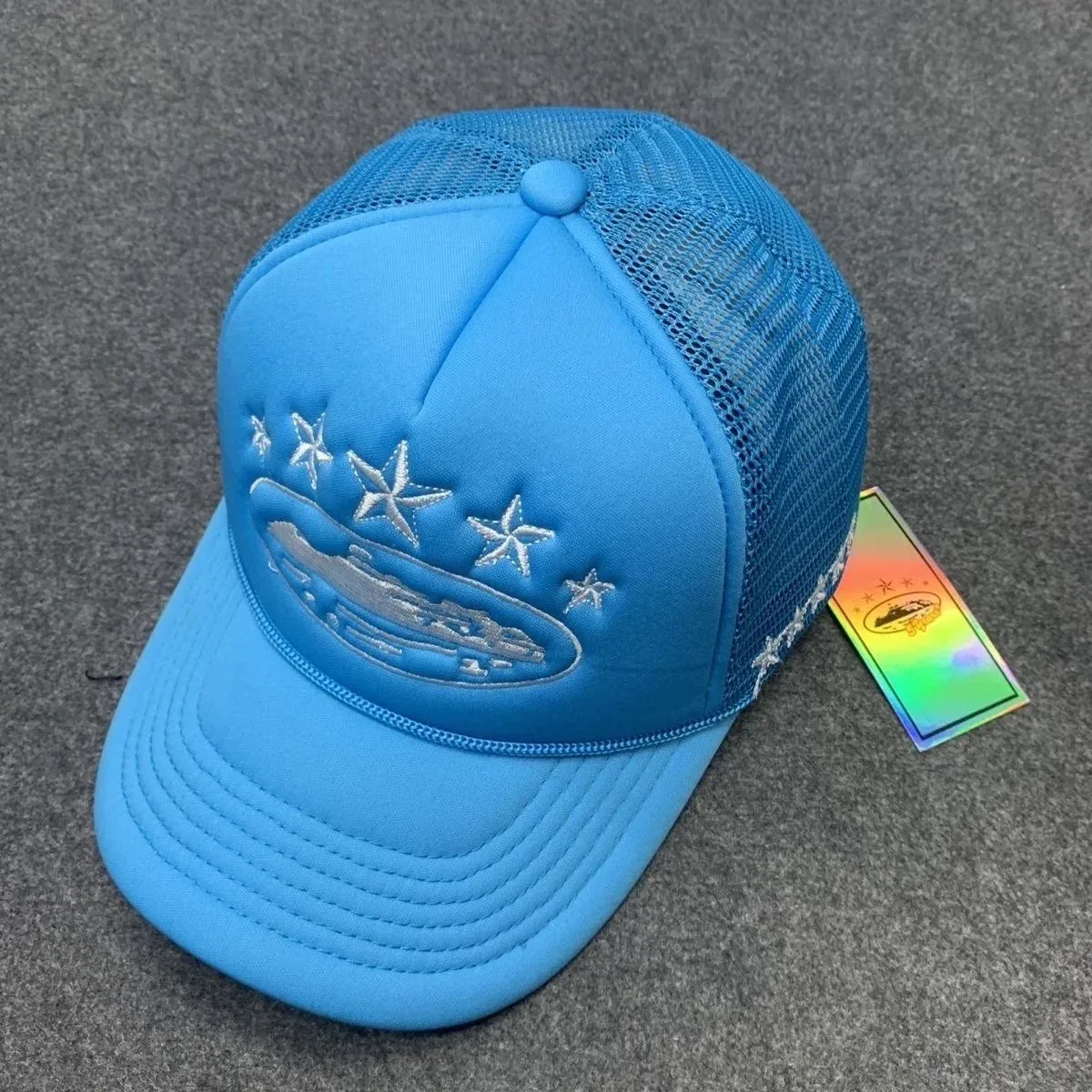 Other Blue Embroidered Trucker Cap Headwear Blue - 1