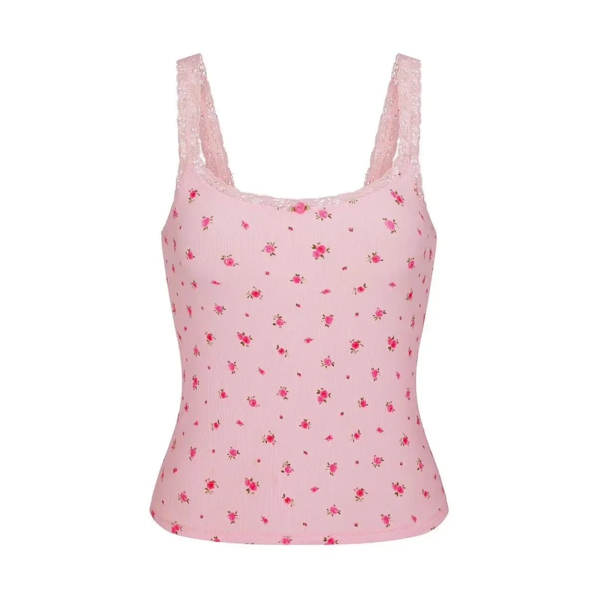 Other Pink Floral Lace Trim Tank Top Pink - 1