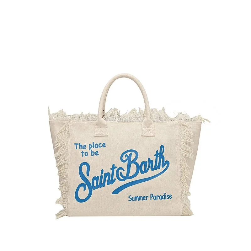 Saint Barth Saint Barth The Place to Be Saint Barth Summer Paradise Canvas Tote Bag Cream - 1