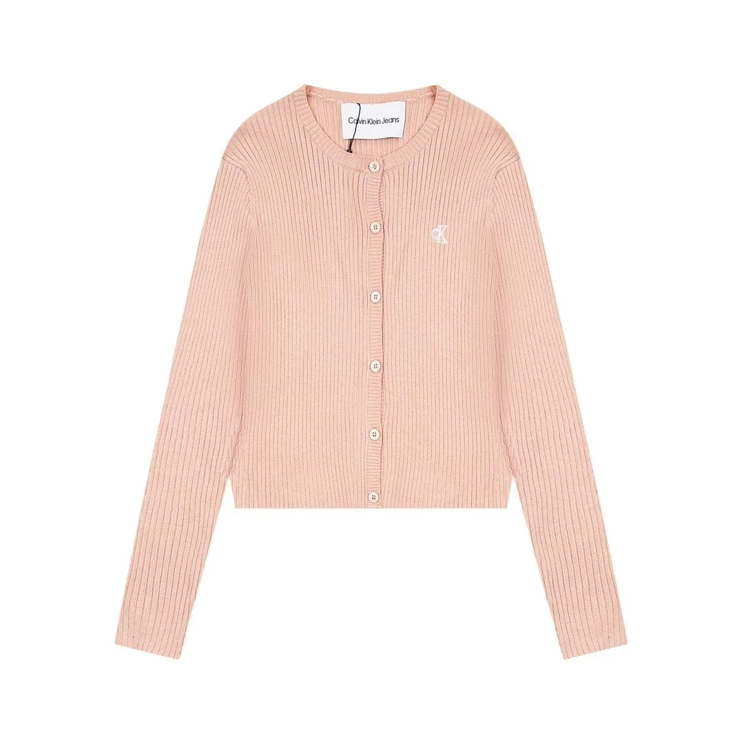 Calvin Klein Calvin Klein B158 Pink Round Neck Ribbed Cardigan Pink - 1