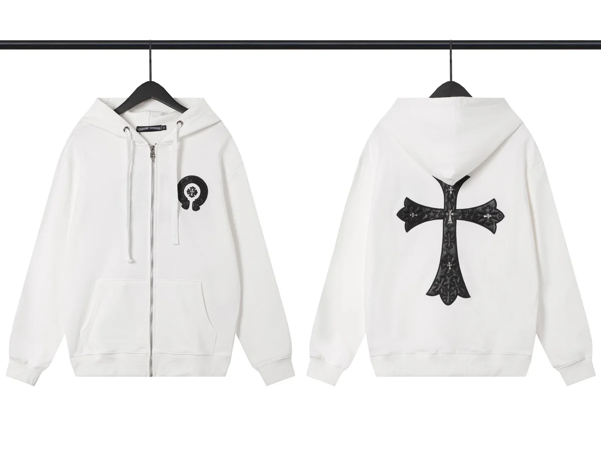 Chrome Hearts Chrome Hearts White Leather Cross Zip-Up Hoodie White - 1