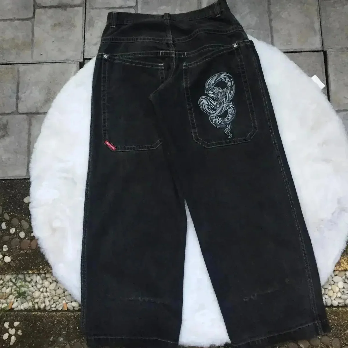 Supreme Black Snake Embroidered Jeans
