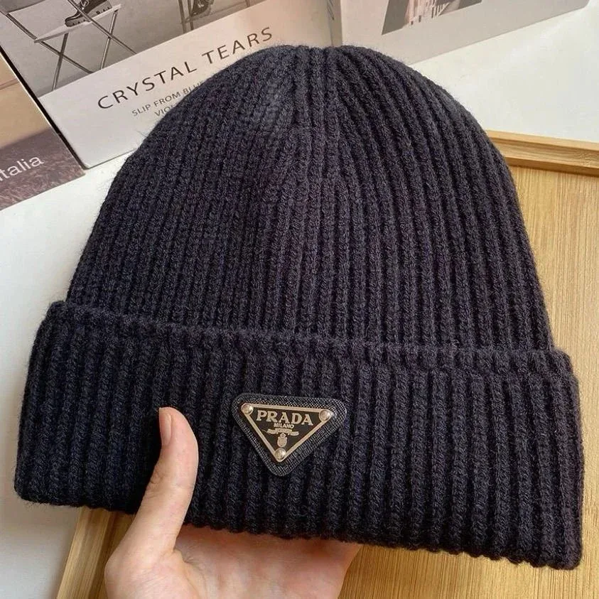 Prada Prada Triangle Logo Black Beanie Black