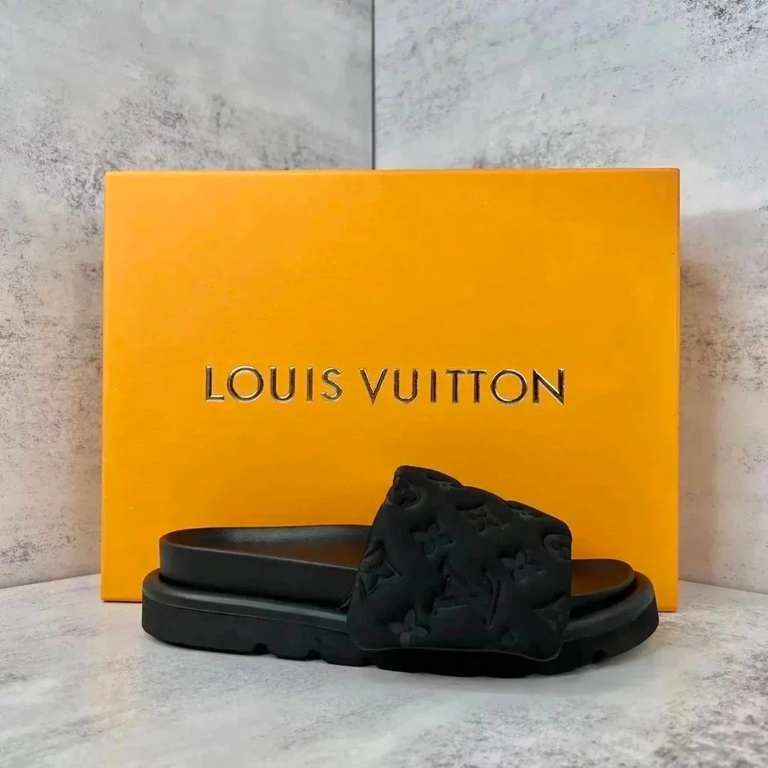 Louis Vuitton Louis Vuitton Monogram Slide Sandals Black Black
